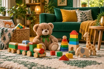 Wooden toys in a family living room