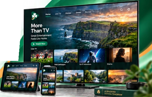 Illustrative TV, tablet and phone with Irish scenery